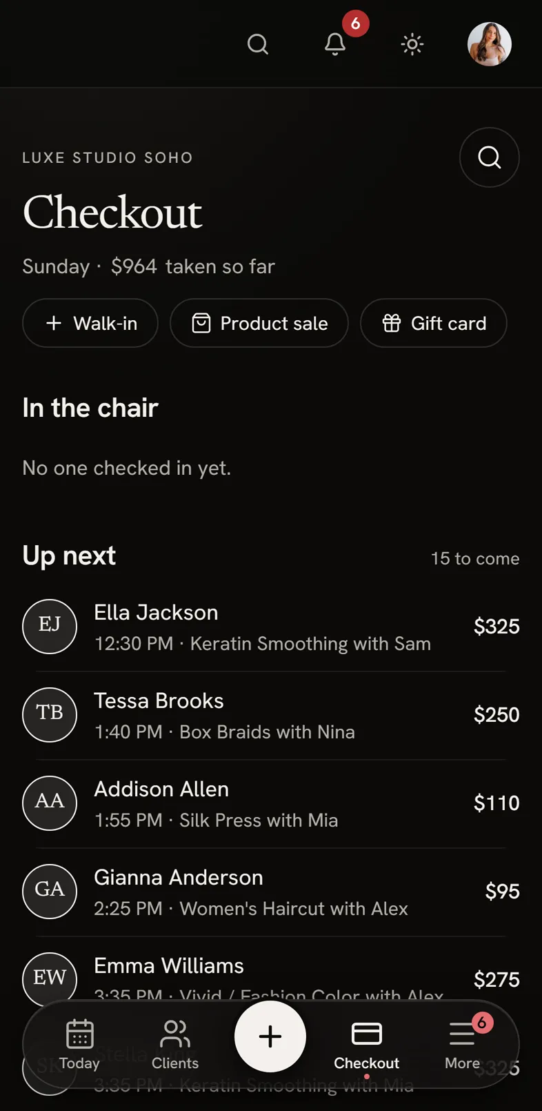 loci checkout on a phone: who is in the chair and who is up next